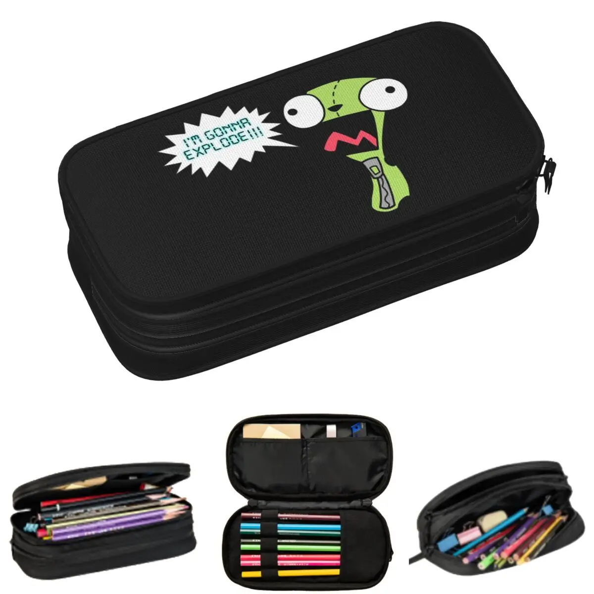 Cartoon Invader Zim Game Cartoon Movies Pencil Cases for Students Gifts Pen Box Pencil Bag Big Capacity Pencil Pouch
