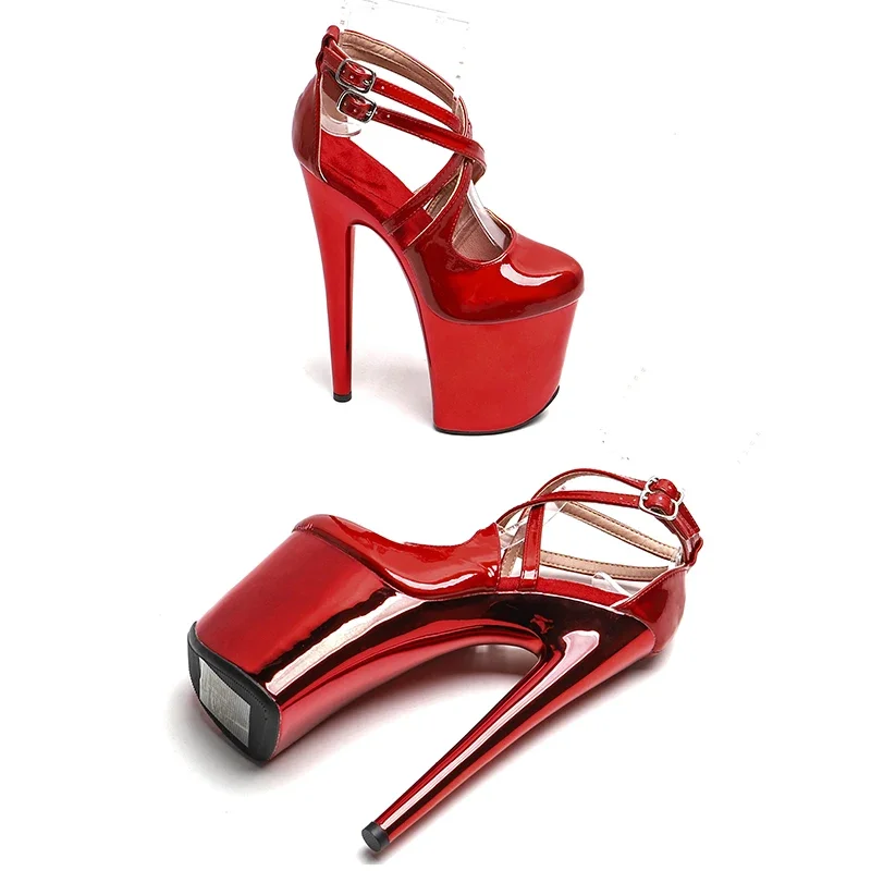 Leecabe 20cm/8inches Shiny PU Upper Closed Toe Electroplate Platform High Heel Sandals Stripper Heel Pole Dance Shoes
