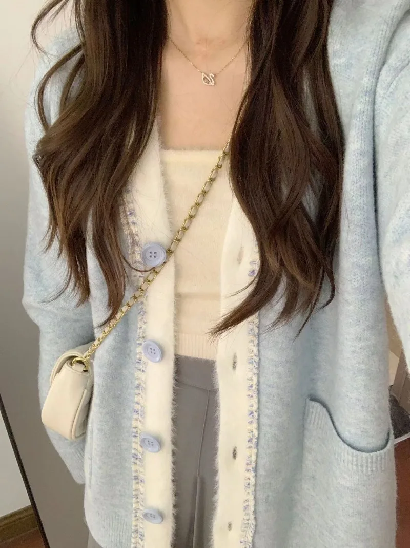 2023 Autumn Korean New High Quality Knitted Coat Casual Solid Loose Cardigan Sweaters Female Fashion Long Sleeve British Style