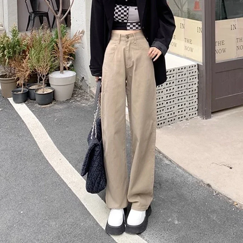 Woman New American High Waist Designer Narrow Wide Leg Jeans Girls Streetwear Straight Leg Pants Female Khaki Y2k Denim Trousers