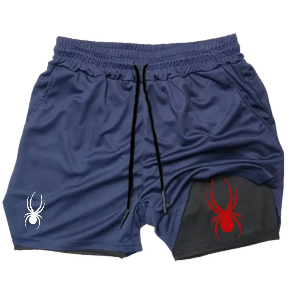 

2026 summer new Spider men's sports shorts 2-in-1 gym running shorts beach shorts casual sportswear fitness double-layer shorts