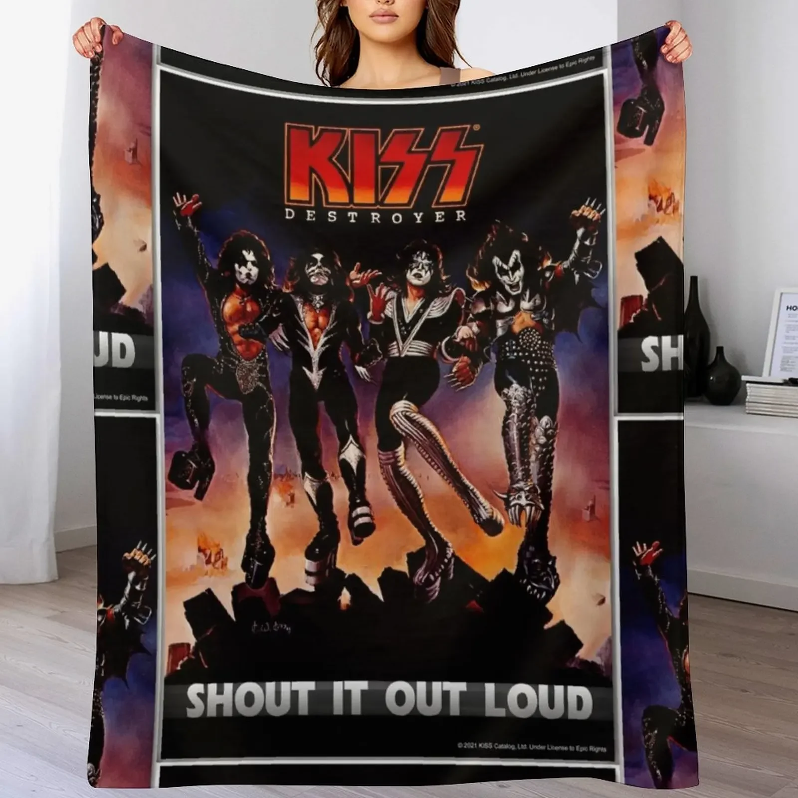

KISS  the band - Destroyer - Shout it out loud Throw Blanket Flannel Soft Big Decorative Beds christmas gifts Blankets