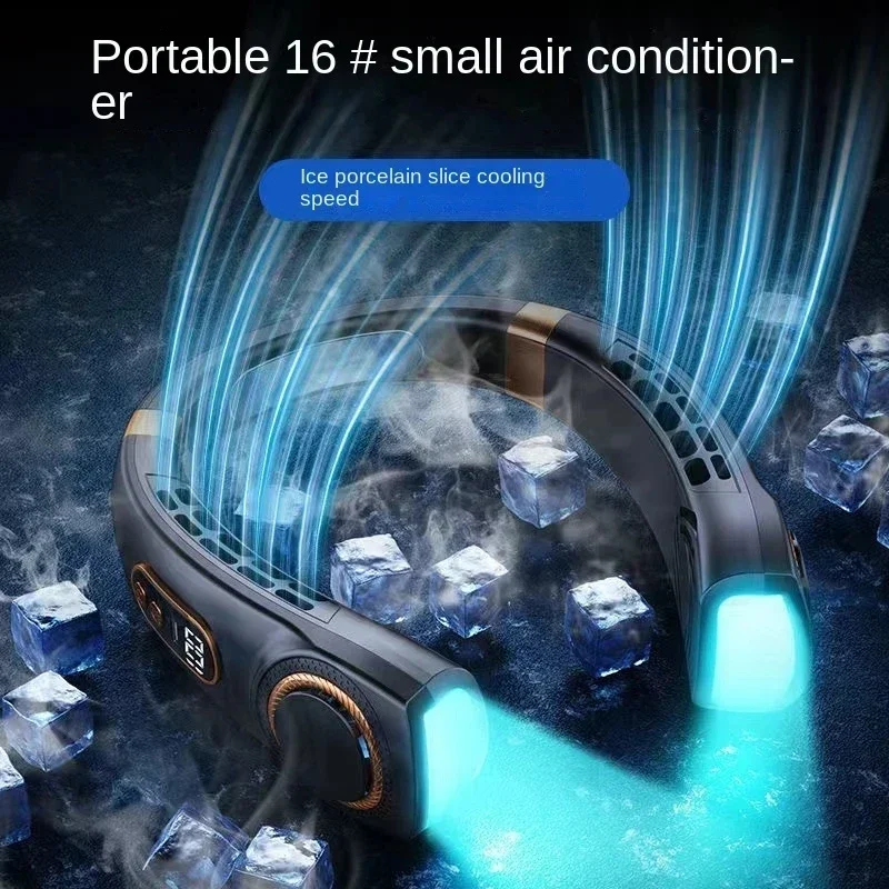 Mini Ventilador portátil de pescoço suspenso, Ventilador de Display Digital Power, Ventilador Bladesess Neckband, Refrigerador de ar, Ventiladores elétricos recarregáveis USB