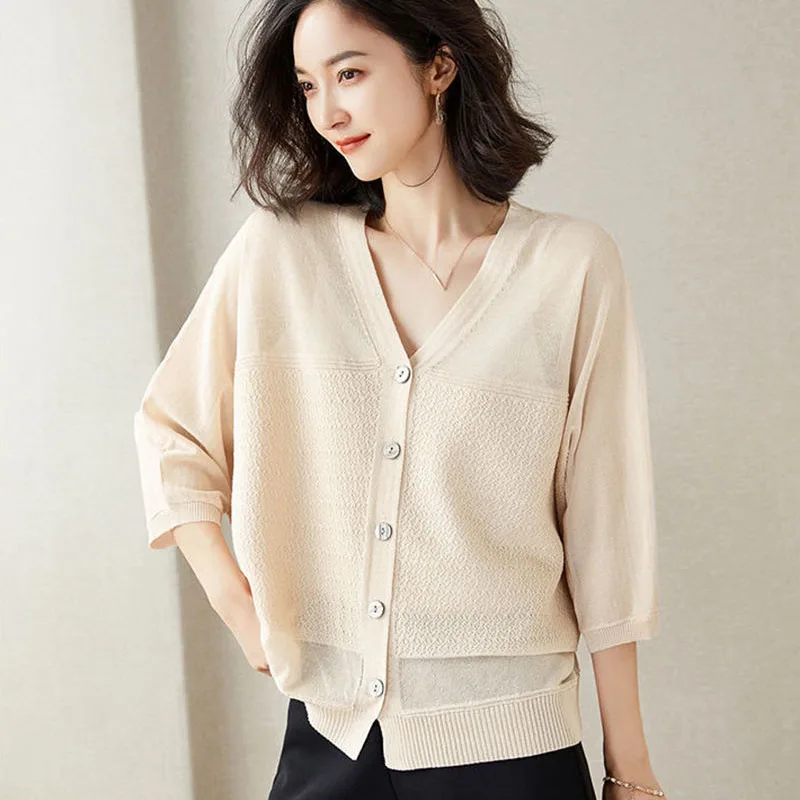 Women Summer Oversize Knitted Cardigans Outwear Loose Casual Ice Silk Cool Knitting Outwear Sun Protection Knitwear Female