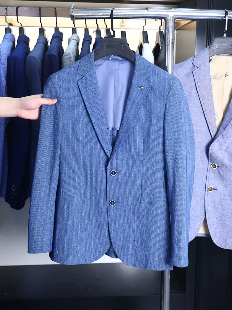 Homesick Spring Autumn Men's Casual Thin Flat Collar Patterned High Elasticity Suit Jacket Standard Fit Two Button Urban Fashion