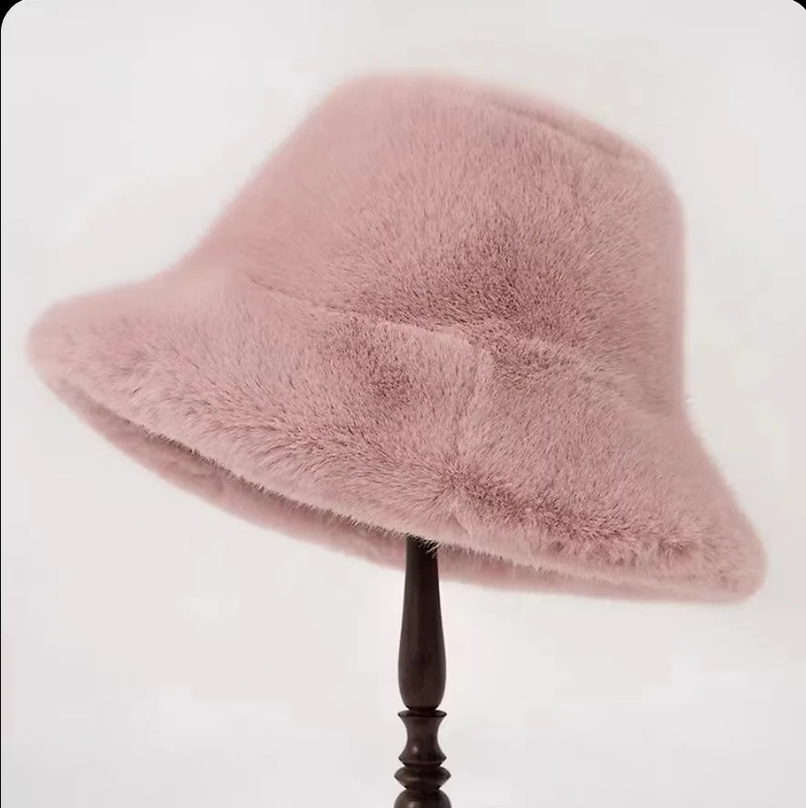 Rabbit Fur Bucket Hat for Women Fashion Autumn Winter Warm Thickened Fisherman Hat Russian Outdoor Hat Warm Trooper Trapper Cap