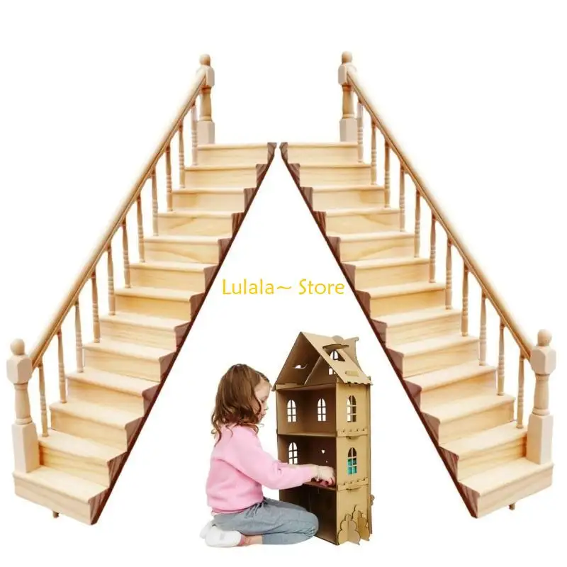 Y4QA Smooth Texture Natural Mini Steps Pair With Railings For Detailed Scale Models