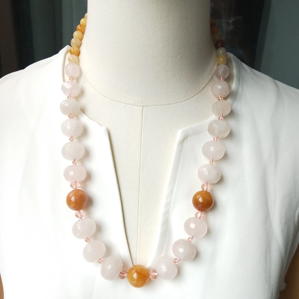 Lii Ji Real Stone Necklace Quartz Yellow Jade 63cm Women Necklace Jewelry Gift