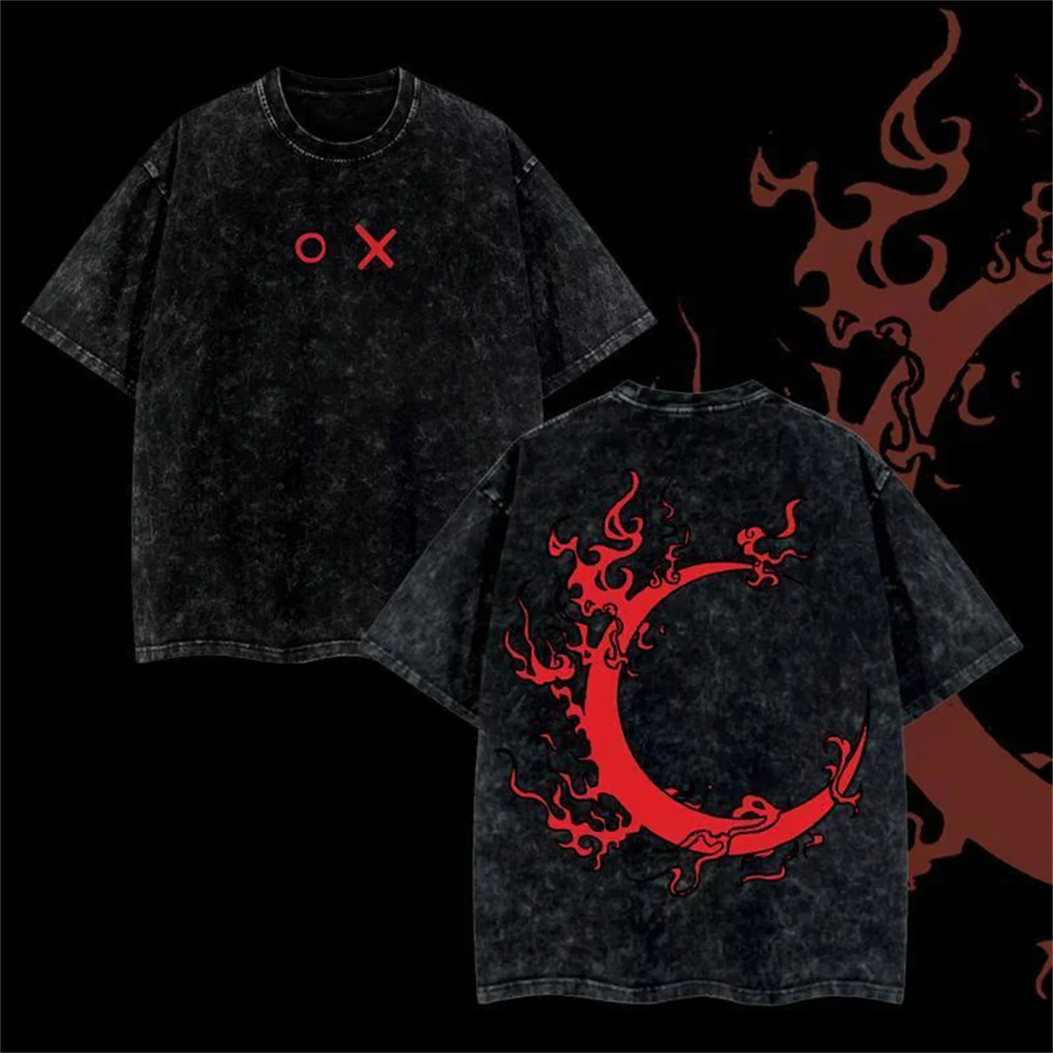 Benimaru Shinmon Sun Wheel T-shirt Vintage Washed Y2K Aesthetic Anime Graphic Unisex Oversized Streetwear Cotton Tee Tops Hot