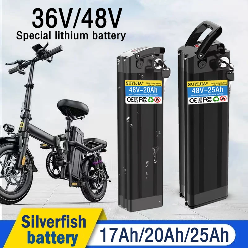 36V 48V Silver Fish Battery 17Ah/20Ah/25A New 18650 Lithium Battery Pack Built-in BMS 250W-1000W for Electric Bicycle Batterie