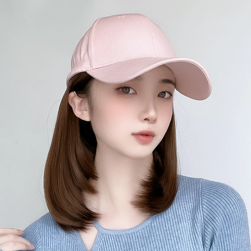 

Synthetic Short Straight Wig Heat Resistant Fiber Stylish Girls' Baseball Hat Wig with Natural Hair Peaked Cap