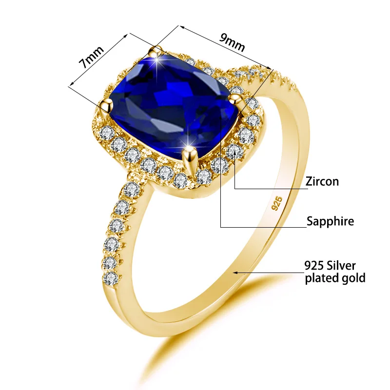 Szjinao Cushion Cut 8.5mm Sapphire Ring Gold Gemstone For Women Royal Blue Bridal Engagement Jewelry Gift Trending Wholesale Hot