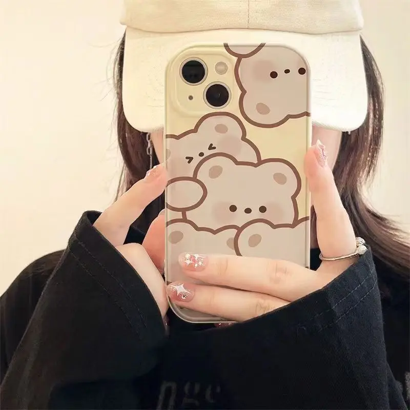 Five Bears On A Yellow Background Phone Case For iPhone 14 13 12 11 Pro XS MAX XR 7 8 Plus Mini SE2020 Silicone Cover Cases