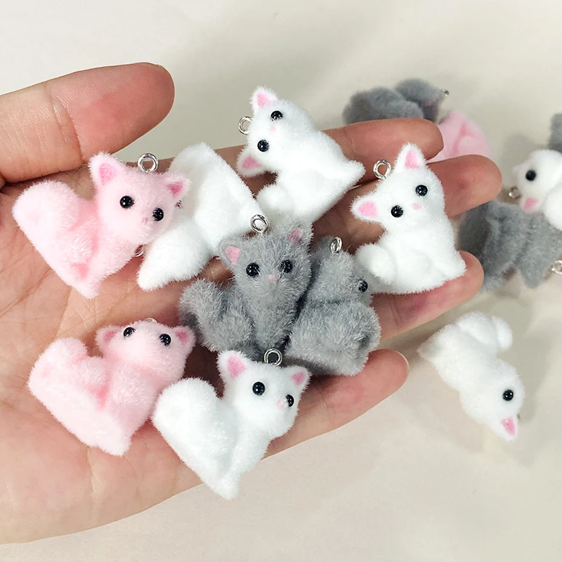 30pcs Bulk Wholesale Cute Fox Resin Charms Lots 28x23mm Fluffy Aniaml Pendants For Keychain Necklace Diy Crafts Jewelry Make