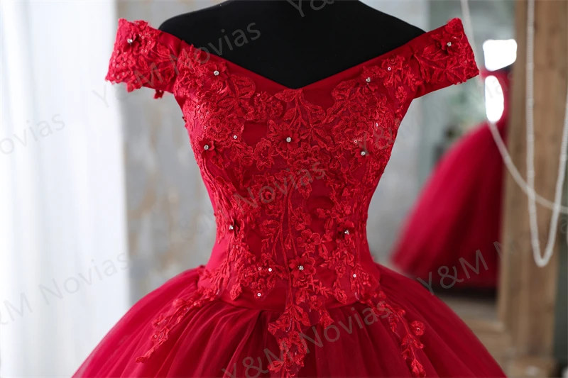 New Dark Red Quinceanera Dresses Sweet Party Prom Dress Lace Appliques Off Shoulder Ball Gown Custom Color Vestidos Plus Size