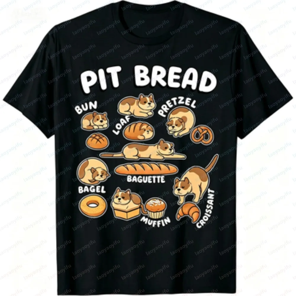 Stylish Unisex Summer Short Sleeve T-Shirt Cute Pitbull Bakery Graphic Crew Neck Fashion Soft Casual Tee Funny Cartoon Tops