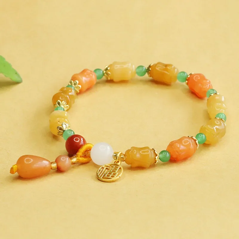 Natural Colorful Gold Silk Jade High-grade Single Circle Bracelet Female Orchid Simple Design Simple Best Friend Hand Rope Gift