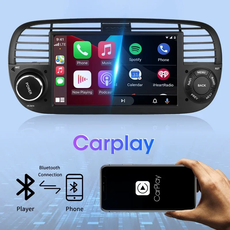 JMCQ Android 12 Car Radio Stereo For Fiat 500 Abarth 2007-2015 Multimedia Player Wireless Carplay& Auto BT Navigation Head Unit