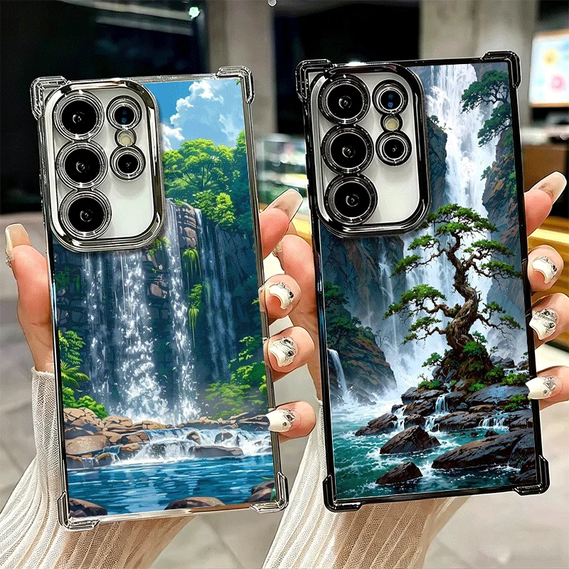 Forest Waterfall Niagara Falls Plating Phone Case For Samsung Galaxy S26 S25 Edge S24 S23 Ultra S22 S21 Plus S20 FE Anti-Fall Pr