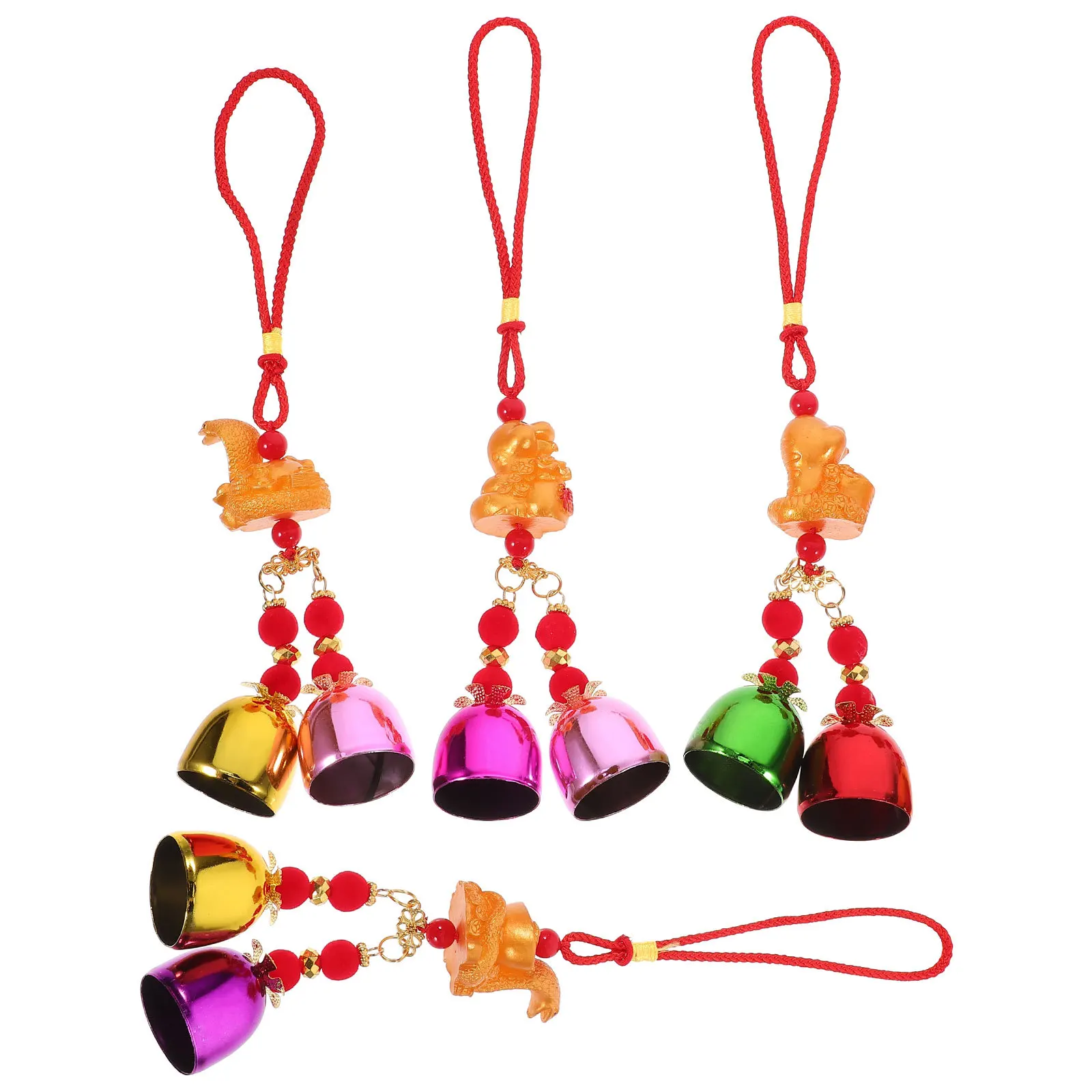 

4Pcs Resin Snake Bell Pendant Decorative Hanging Ornaments Colorful Chinese Style Festival Wind Chimes Outdoor Garden Bells Door