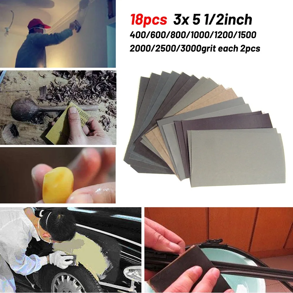 Professional WetDry Sandpaper Assortment 18pcs Grits 400600800100012001500200025003000 for Exceptional Sanding