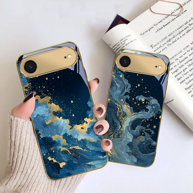 

The quiet starry sky For IPhone 17Pro Max 16 17 Pro 15 P ro 14 13 Plus 12 Mini 11Pro Max XR 16E 17 Air Golden glass phone case