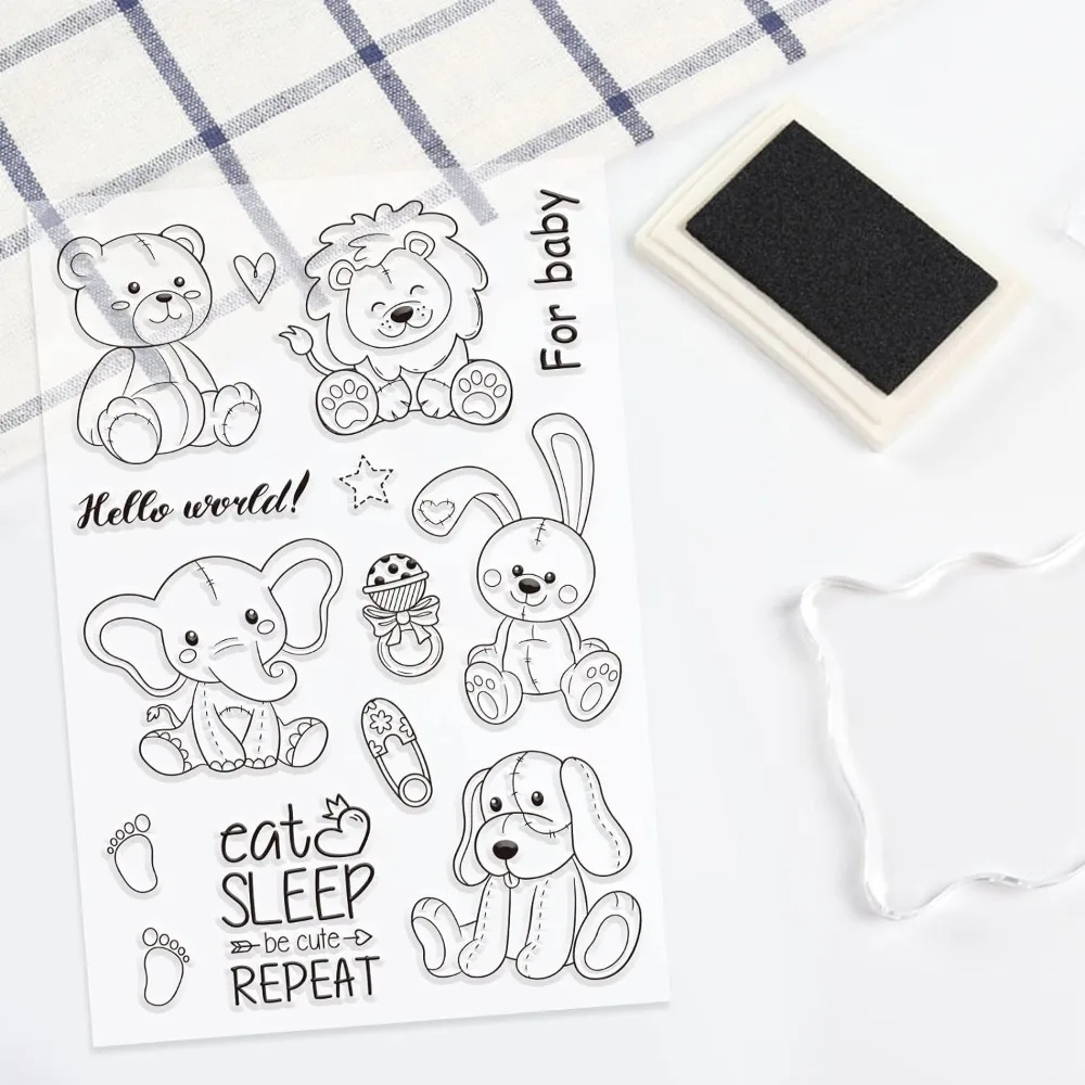 1Set People Doll Cut Dies and Clear Stamp Set Bunny Dog Elephant Bear Embossing Template and Silicone Stamp for Card Scrapbook