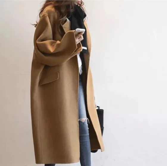 Double Sided Cashmere Coat for Women Medium Length Loose Split Woolen Single Row Two Button Coat Autumn/winter Korean Version