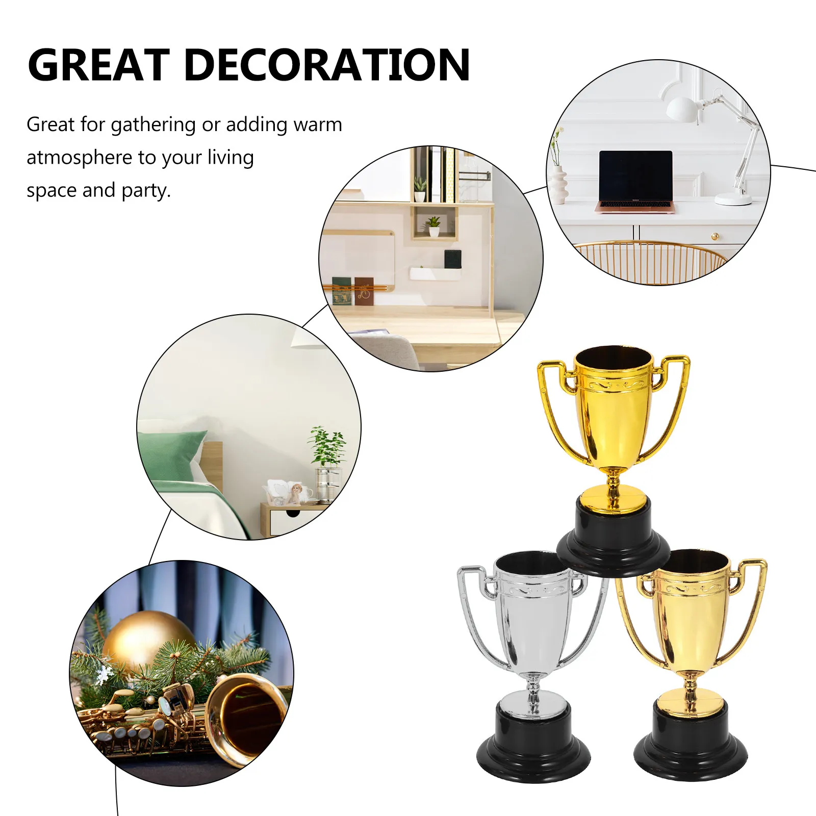 3Pcs Plastic Trophy Decoration Small Trophies Creative Prizes for Sports Competitions Party Awards Small Trophy