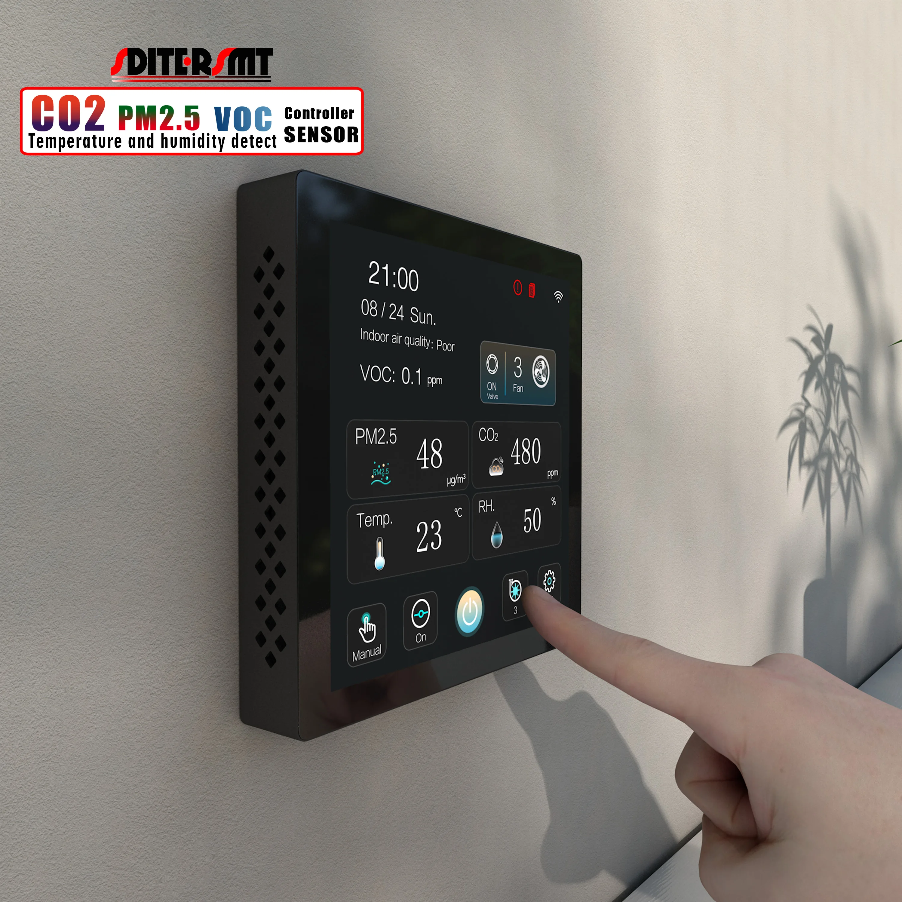 WIFI RS485 Умный контроллер датчика качества воздуха для VOC CO2 PM2.5 EC/AC ВЕНТИЛЯТОР Регулирующий комнатный мониторинг температуры свежего воздуха и влажности