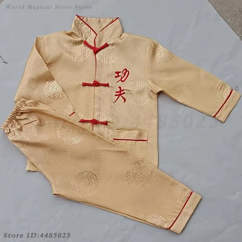 

Long Sleeve Kids Kung Fu Suit Chinese Traditional Boys Wushu Show Sets Jacket&Pants Tang Suit Children Vintage National Clothing