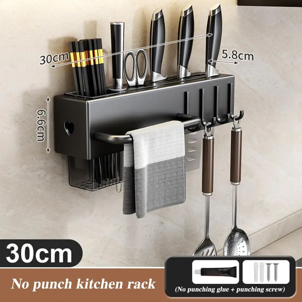 Wall-mounted Cutter Holder Carbon Steel Wall-mounted Cutter Storage Rack with Spoon Fork Holder Utensil for Kitchen for Hanging