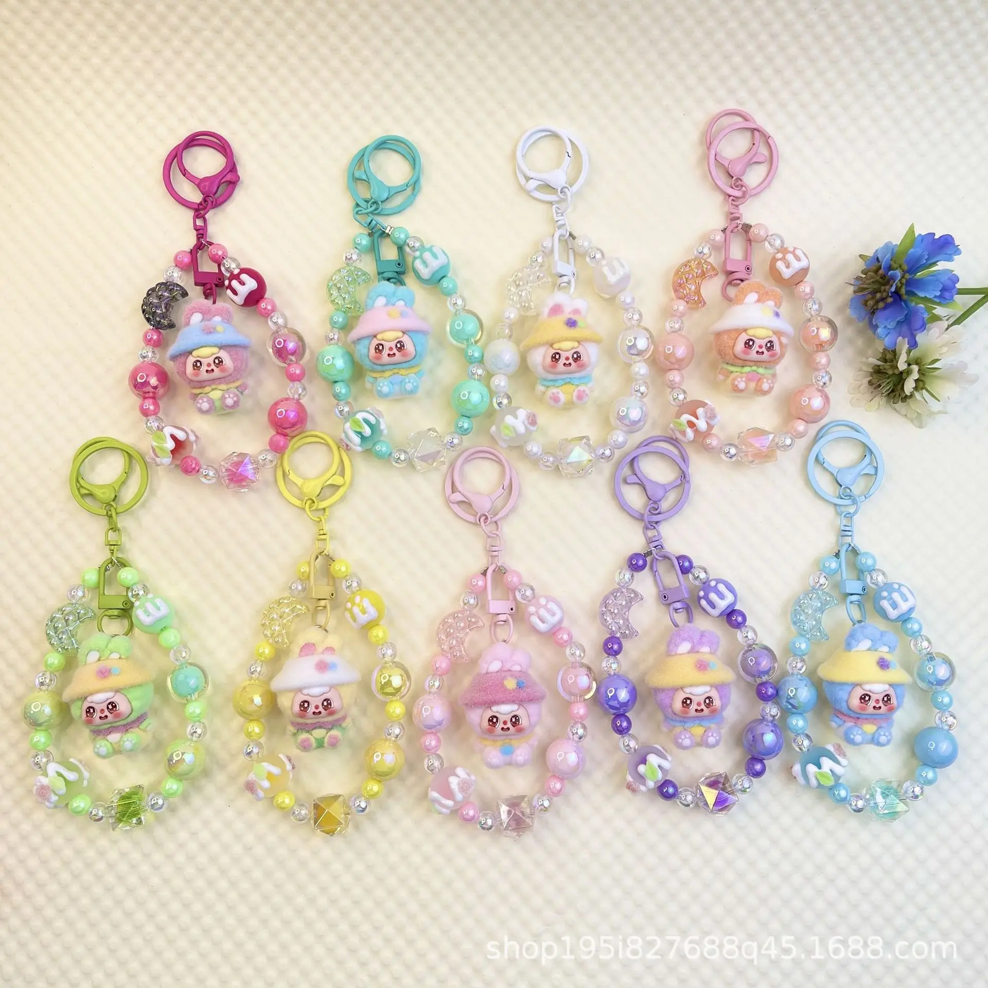 1PCSNew القمر آذان أرنب الملونة سلسلة من الخرز الهاتف المحمول المفاتيح المفاتيح دمية ملحق المفاتيح #5
