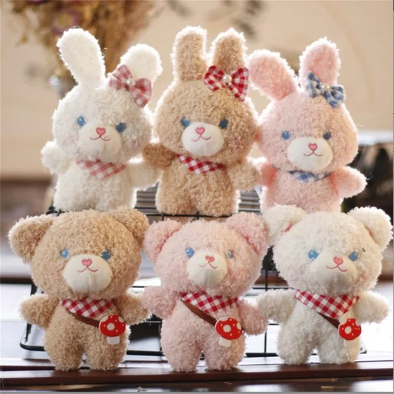 Cute Bear Rabbit Plush Toy Size 12Cm Small Doll Stuffed Bunny Bag Pendant Keychain Holiday Gift Birthday Wedding Party Decor