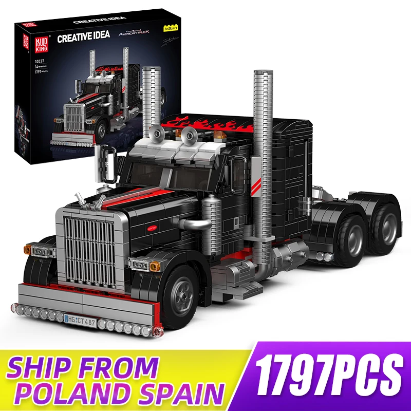 MOULD KING 10037 Technical Vehicle the American Truck Model Building Blocks Technology Tow Truck Toy for Boys and Girls