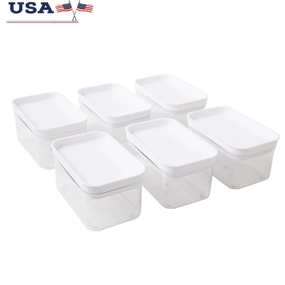 

Airtight Rectangular Plastic Food Storage Canister Set of 6 Stackable Clear Containers Kitchen Organization and Freshness