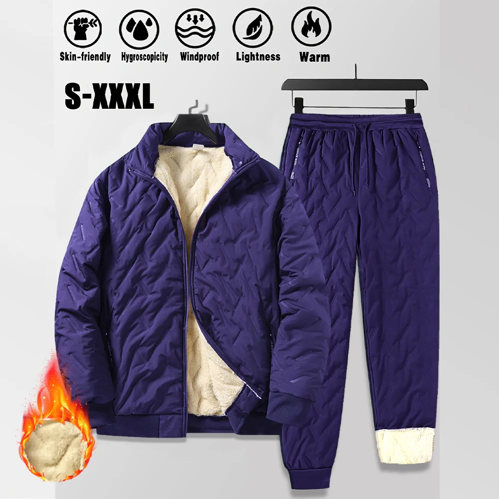 الرجال الشتاء الصوف رياضية عادية أسفل سترة وسراويل Sweatpant 2 قطعة مجموعة الدافئة سميكة الرجال بدلة رياضية الملابس