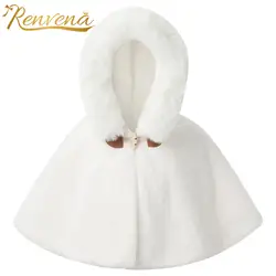 Baby Girls Faux Fur Cape Cute Thicken Fleece Hooded Cape Fully Lined Warm Poncho Outerwear Flower Girl Jacket Wedding Cloak