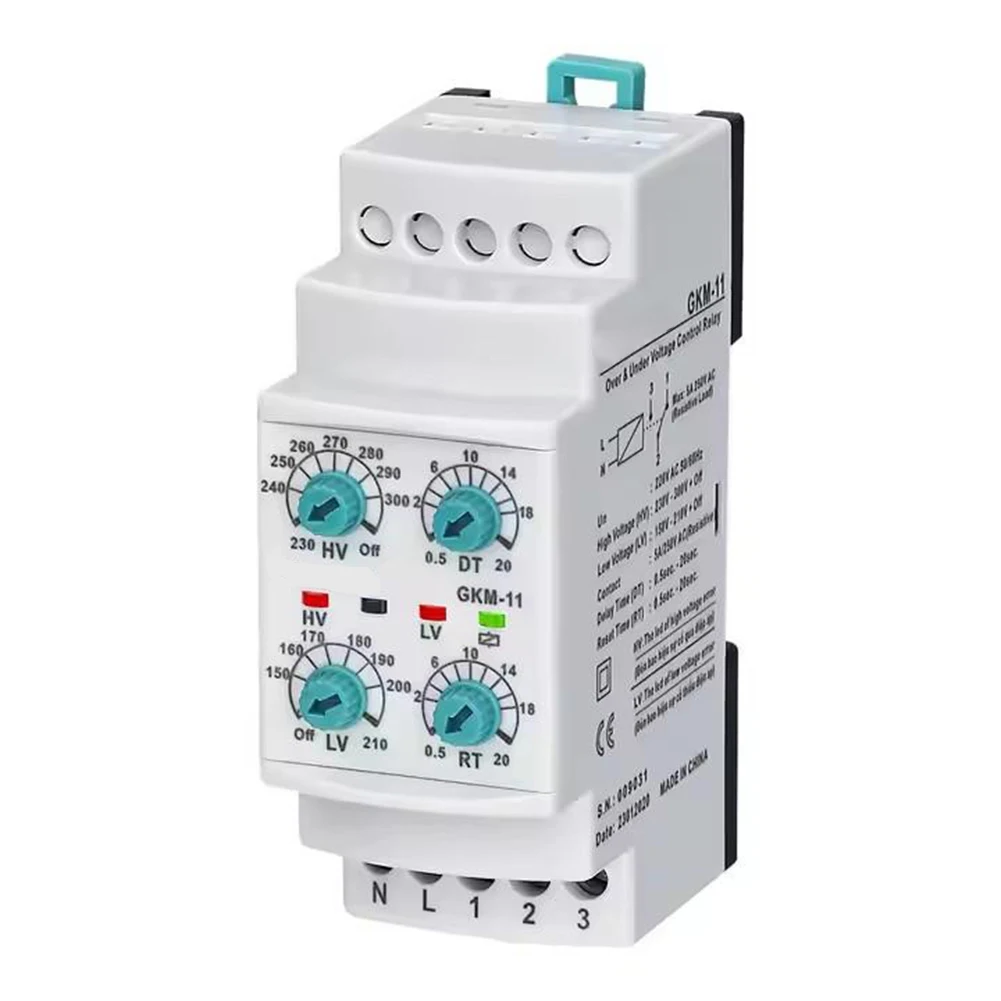 

Motor Protection 220V AC Relay 220V AC 3 LEDs Contacts 5A 250V AC Delay 0.5-20s High Low Voltage Protection Relay
