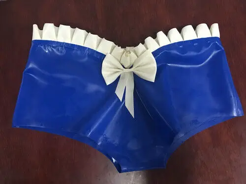 

Latex Briefs Rubber Sexy Nevy Blue Lace Fashion Cosplay Maid Club Shorts 0.4mm Masquerade ball