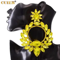 Yellow Rhinestone Oversize Drop Statement Earring for Women Big size Jewelry for Wedding