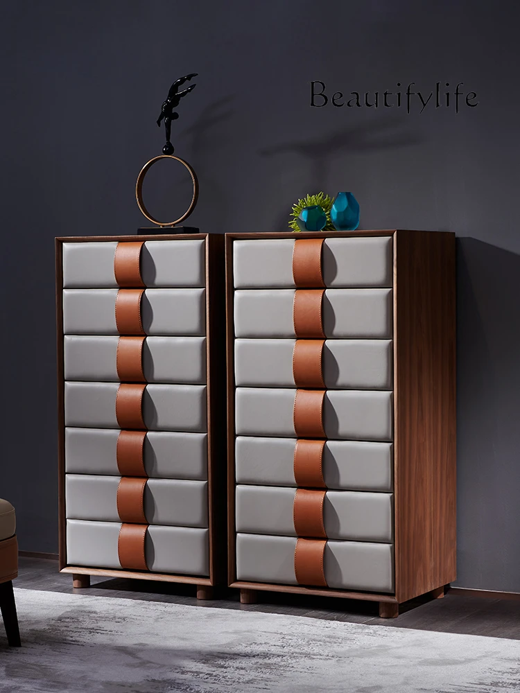 European Entry Lux Style Saddle Leather Storage Chest of Drawers Modern Minimalist Living Room Creative Drawer Side Cabinet