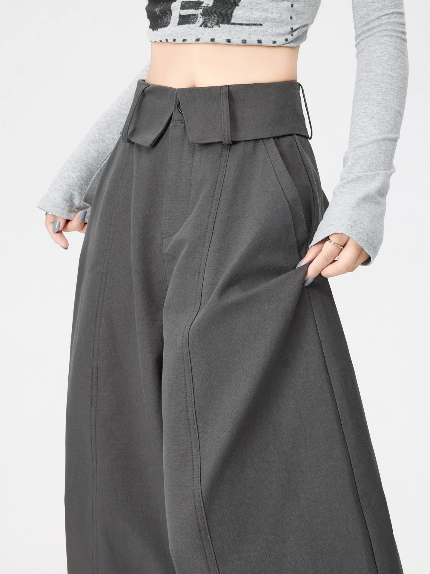 

High Waist Wide Leg Pants Women's Spring Autumn Small Size Slimming Loose Casual Straight Cut Water Washed Cotton Korean Style