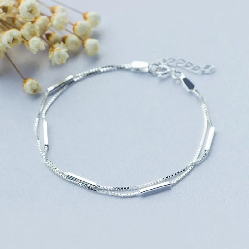 Personality New Art 925 Sterling Silver Jewelry Female Simple Bar Round Stick Double High-quality Popular Bracelet   SL003