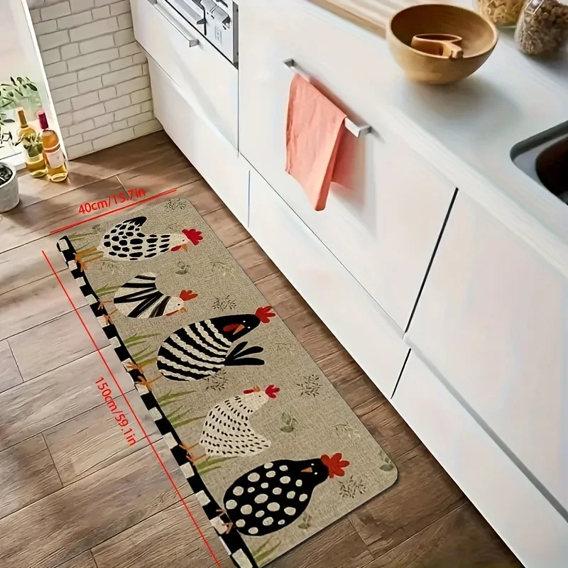 1pc cartoon chicken kitchen carpet, non-slip machine washable flannel floor mat, suitable for hallway door kitchen