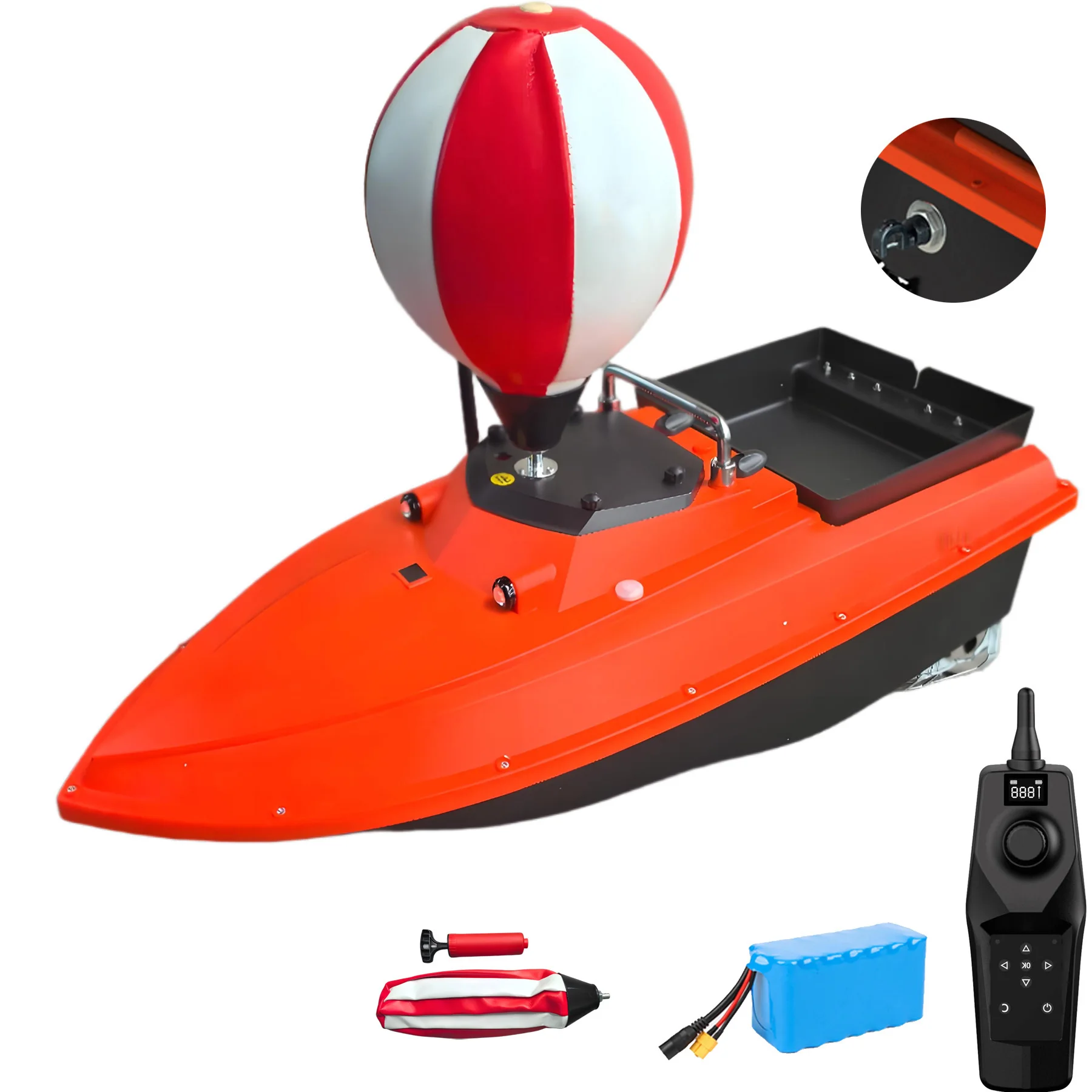 

12V D80B RC Fishing bait boat with Tray and line release and anti flip ball