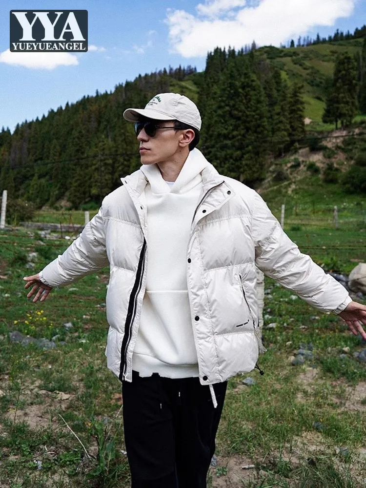 Winter Mens Fashion Thick Warm White Duck Down Jacket Teenagers Casual Outwear Overcoat Stand Collar Loose Fit White Duck Jacket