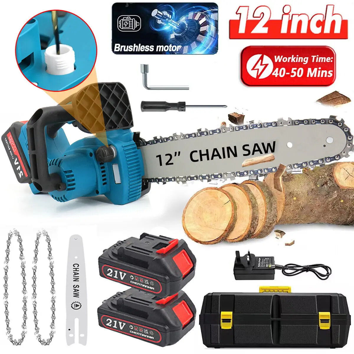 6 Inch Electric One-Hand Saw Wood Cutter Portable Mini Cordless Chainsaw Electric Single Hand Saw Wood Cutter 4000 Watt