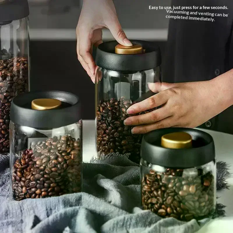 Coffee Bean Storage Container Airtight Lid Sealed With Press-Down Vacuum Glass Canister Food Storage Tea