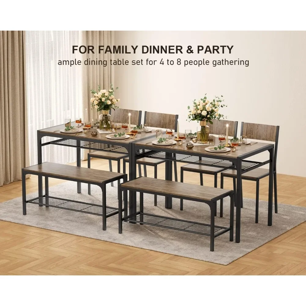 Gizoon Kitchen Table and 2 Chairs for 4 with Bench, 4 Piece Dining Table Set for Small Space, Apartment